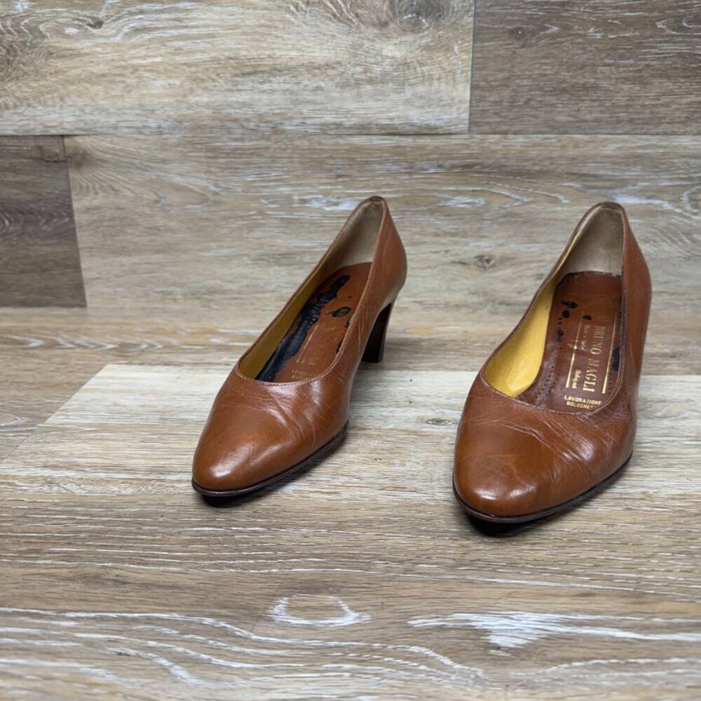 Bruno Magli Brown Leather Pointed Toe Heels Women's Size EU 36